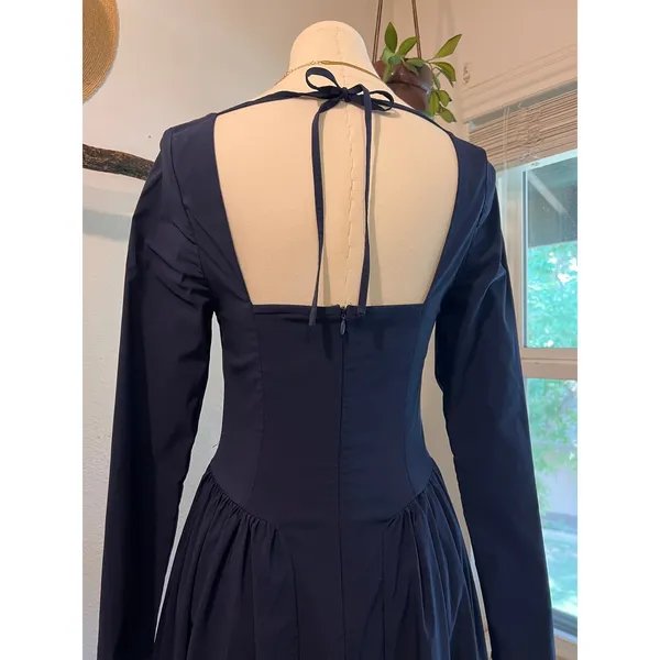 Marthea Navy Blue Corset Long Sleeve Midi Summer Dress Size XS - Image 6