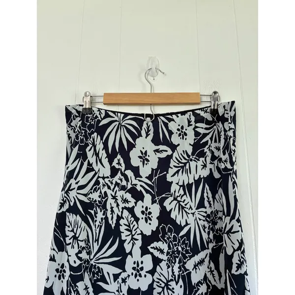 Chaps Navy White Floral Maxi Skirt Womens Large Tropical Chiffon Tiered Boho - Image 5