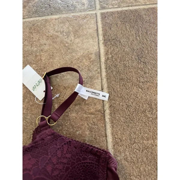 Aerie Real Power Paisley Lace Balconette Bra Royal Berry Size 34C - Image 9