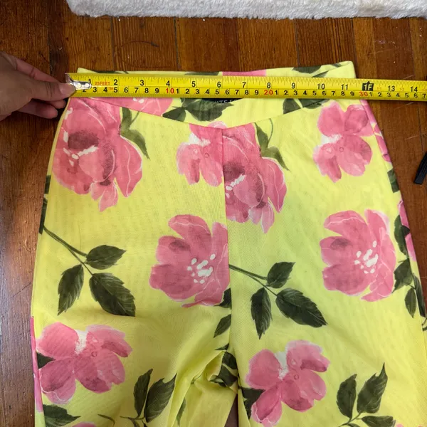 White Fox Boutique Yellow Straight-Leg Pants with Pink Floral Print - Image 2