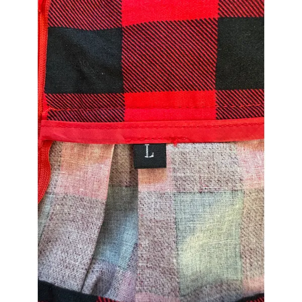 Red & Black Checker Print Pleated A-Line Midi Skirt - Image 8