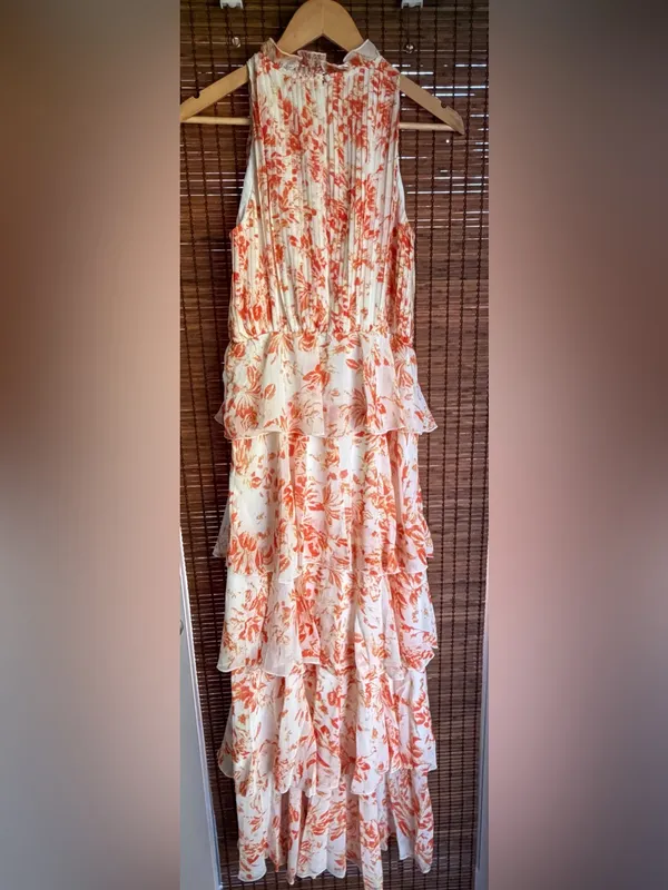 Lucy Paris Mari Orange Floral Tiered Halter Maxi Dress XS NWT $130 - Image 11