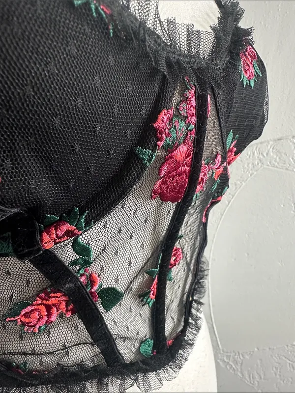 For Love And Lemons Black Floral Embroidered Lace Bustier - Image 8