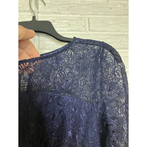 Adrianna Papell navy blue lace peplum sheath dress women's size 10 black‎ tie - Image 7