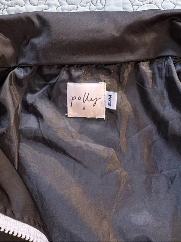 💥Polly Cropped Windbreaker Jacket Black White Zip Toggle Hem Lightweight S/M💚 - Image 9