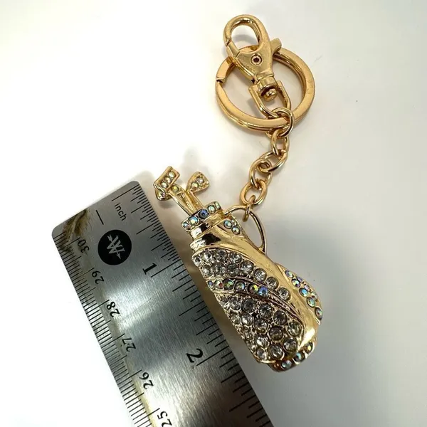Gold tone rhinestone gold bag key chain purse clip - Image 6