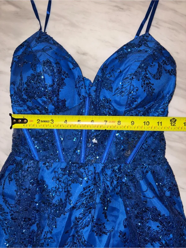 NWT Blondie Nites Womens Size 3 Royal Blue Sequin Corset Lace Up Party Dress - Image 4