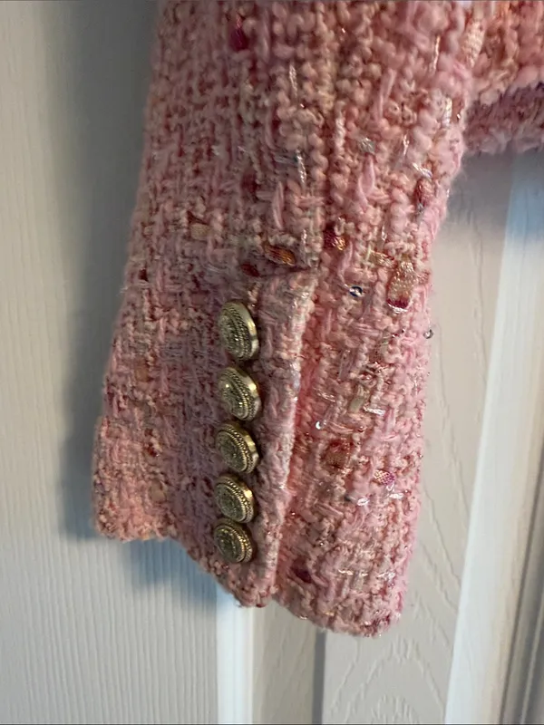 Generation Love Pink Tweed Blazer Size Small | Gold Chain Details - Image 7