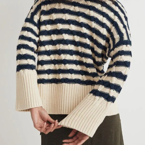 Madewell Cable-Knit Oversized Sweater in Stripe XXS - Image 2