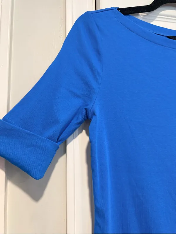 NWOT LRL Lauren Ralph Lauren Size S Blue Boat Neck Cuffed Sleeve Top Cotton - Image 7