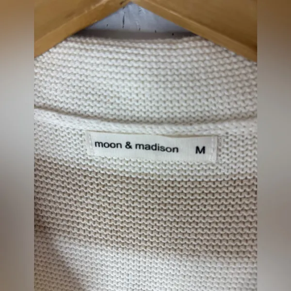 Moon & Madison M Cream Knit Cotton Rugby Striped Long Sleeved Crop Top - Image 6
