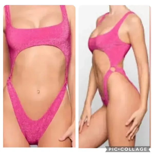 SKIMS Size 4x Magenta Pink Glitter Sparkle Swimsuit Sexy Cut Out Monokini NWT - Image 2