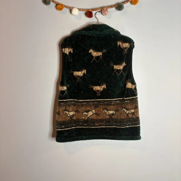 Vtg sherpa fleece Horse zip up vest - Image 4