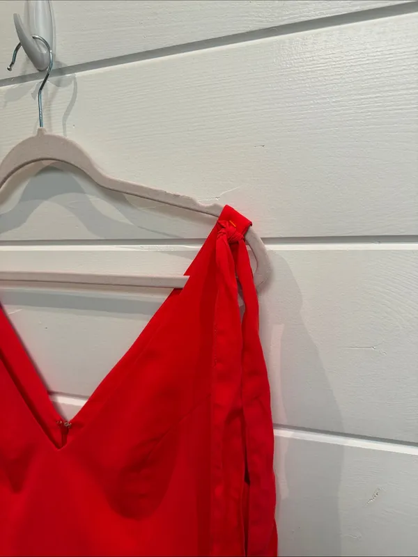 Amanda Uprichard allora Red Tie-Shoulder V-Neck Mini Dress medium - Image 3