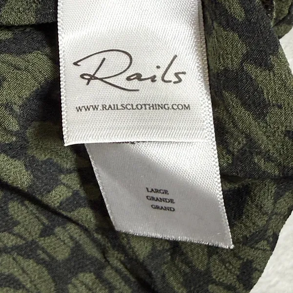 Rails Jasmine Olive Batik Cheetah Smocked Mini Dress Green Animal Print Large - Image 6