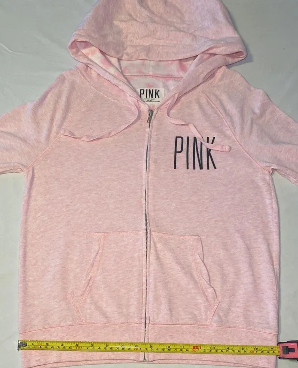 Victoria's Secret PINK Lightweight Light Pink Perfect Zip Hoodie Size Medium EUC - Image 13