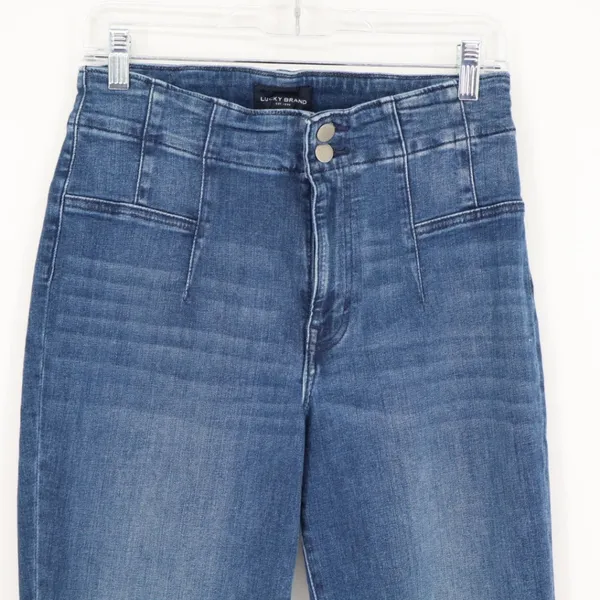 Lucky Brand Women's Flare Medium Wash Jean Size 10 Y2k Denim Classic Frayed Hem‎ - Image 2