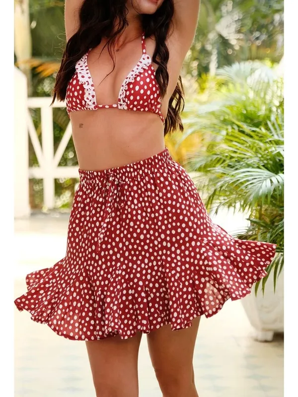 NWT Cupshe Red and White Polka Dot Drawstring Mini Skirt - Size: Medium - Image 8