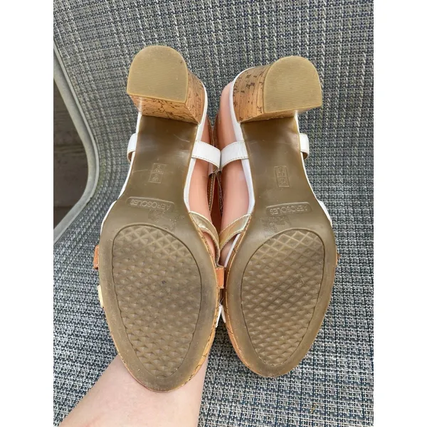 Aerosoles White Gold Tan Leather Strappy Slingback 3" Heel Sandals Size 8 Boho - Image 11