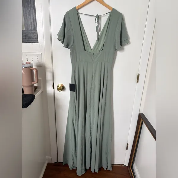 Lulus Promise Of Love Sage Brush Flutter Sleeve Maxi Dress Size XL Bridesmaid - Image 5