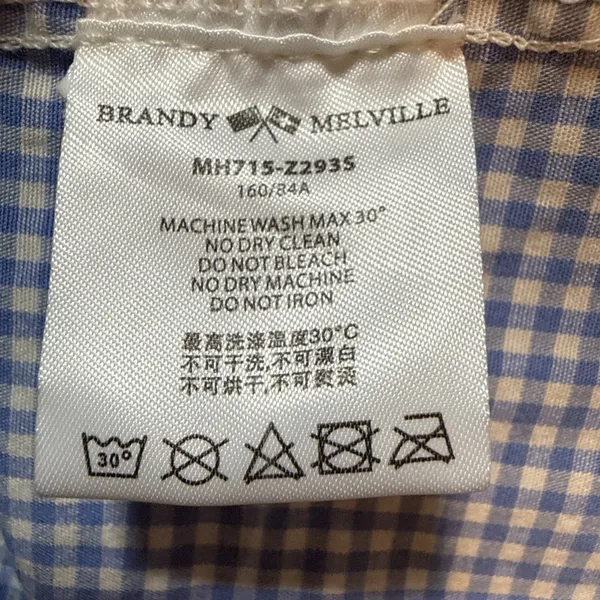 Brandy Melville Blue White Gingham Elara Button Front Ruffle Top One Size NWT - Image 6
