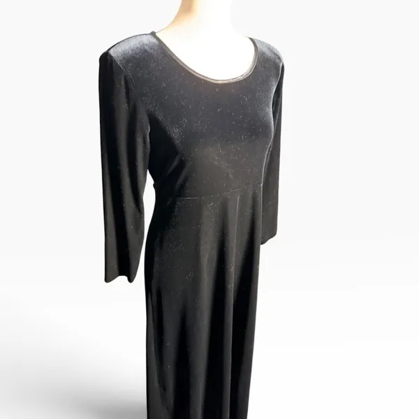 Vintage 90s CDC Caren Desiree Black Velvet Maxi Dress Tie Back Size 10 retro - Image 2