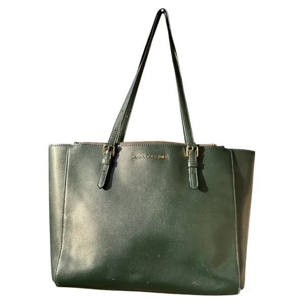 Marc Jacobs Commuter Tote Leather Shoulder Bag Forest Green Zip Work Laptop - Image 12