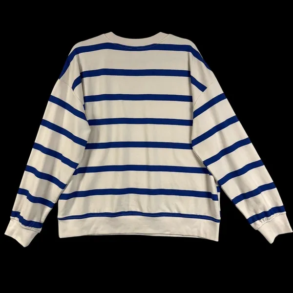 NWT H&M L Blue White Striped Bisou Embroidered Sweatshirt Pullover Preppy Casual - Image 3
