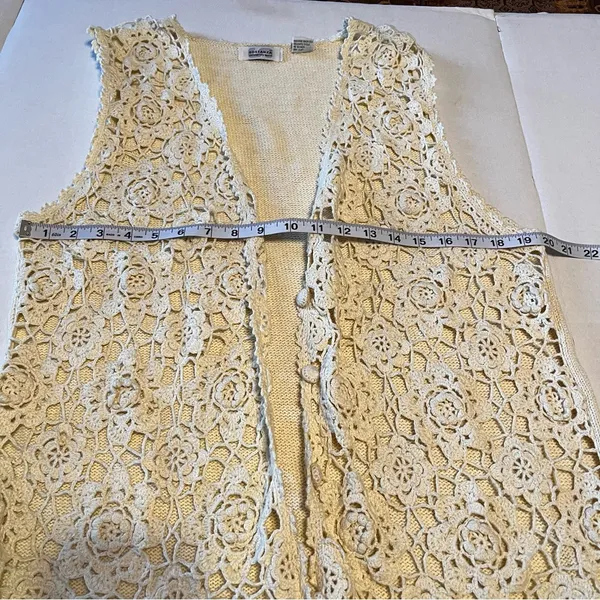 Sostanza Crochet Sweater Vest‎ Vintage Medium Boho Ramie Floral Hippie 90s Y2K - Image 5