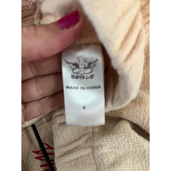 Boys Lie I Am Not Where You Left Me Sweatpants Cream Graphic Fleece Size Small - Image 6