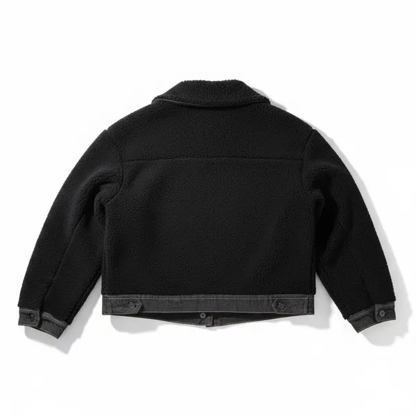 Madden Girl Juniors Denim Sherpa Jacket Size M Black Denim-Trim Fleece Buttons‎ - Image 4