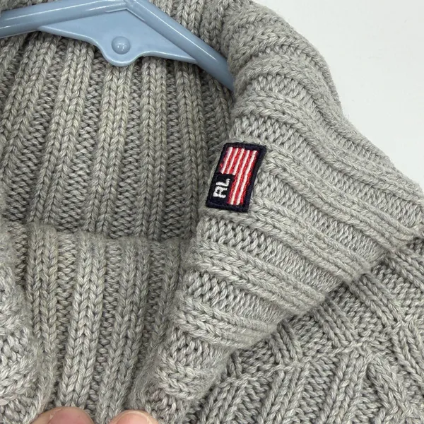 Polo Jeans Co Ralph Lauren Grey Ribbed Turtleneck Sweater Cream‎ Stripe Preppy - Image 3