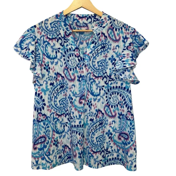 Vibrant Blue and White Blouse Size M - Image 3