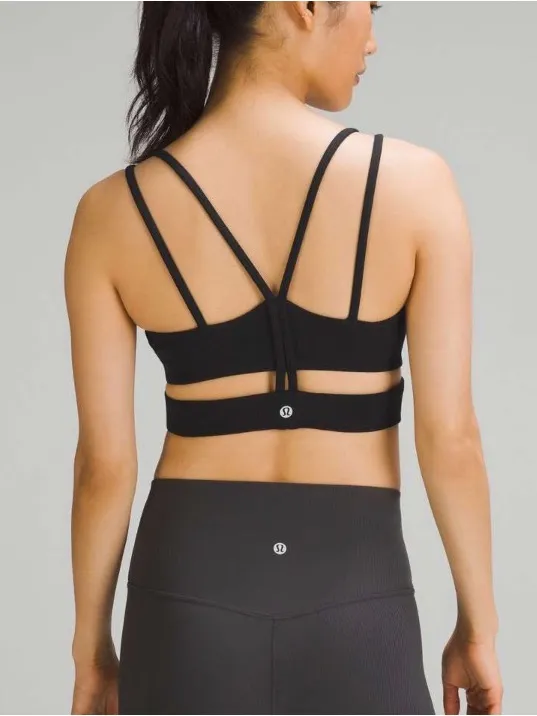 Lululemon Ribbed Nulu Strappy Yoga Longline Bra Light Support Size 4 Black Yoga - Image 2