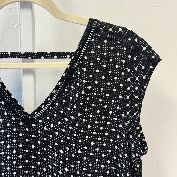 DR2 by Daniel Rainn Polka Dot V-Neck Blouse Black White Small DR19572PR1 Office - Image 4