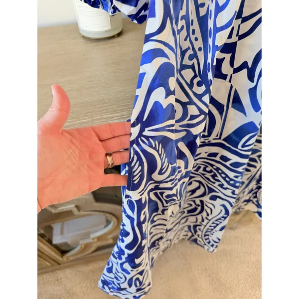 MSK Shift Shirt Dress Womens Blue White Paisley Puff Sleeve M - Image 3