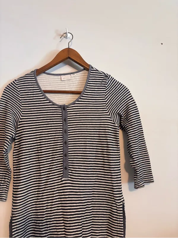 Anthropologie Postmark Navy Blue Striped High Slit Henley Tunic Top Midi Dress - Image 4