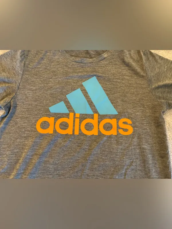 Women’s adidas Gray Tee with Blue Logo and Orange logo Size Medium - Image 2