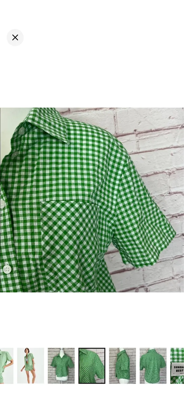 Sunday Best Aritzia Green Gingham Seersucker Button Up Top Size Small. Like New. Vibrant green/white. No stretch. Short sleeve. 20” bust 21” long - Image 4