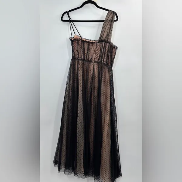 Anthropologie Black Tulle Dot One Shoulder Maxi Dress - Image 8