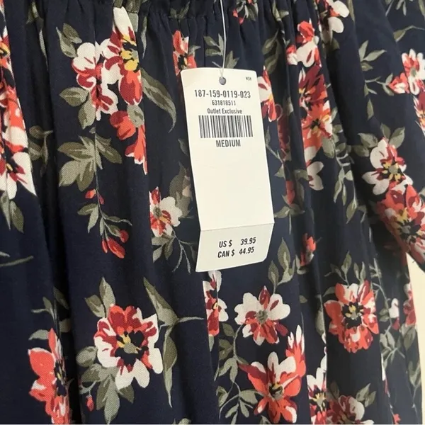 NWT Abercrombie Floral Babydoll Dress Navy Cottagecore Romantic Boho Flowy M - Image 4