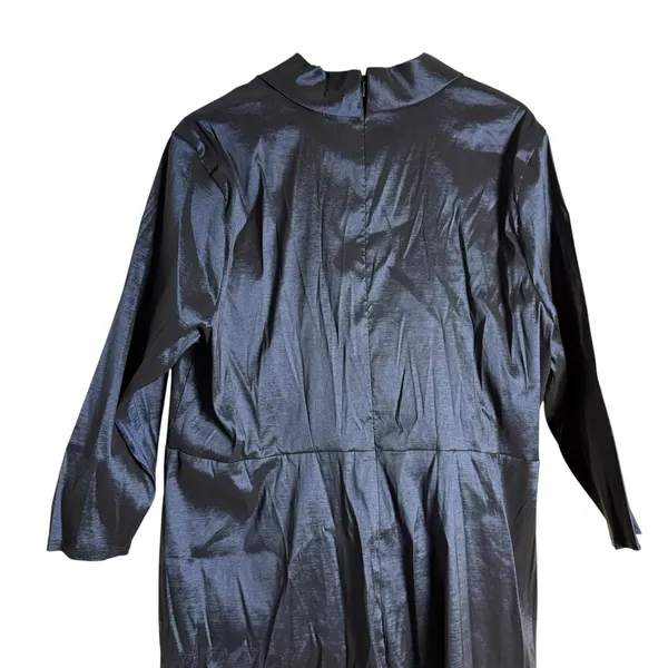 Marina Plus Size Navy Taffeta Surplice V-Neck 3/4 Sleeve Faux Wrap Dress 2X - Image 6