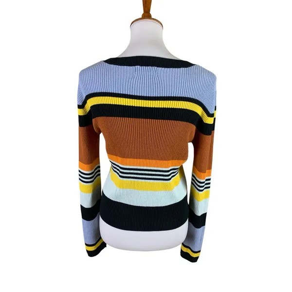 Urban Outfitters Womens L Striped Ribbed Sweater Y2K Retro Colorblock Pullover - Image 2