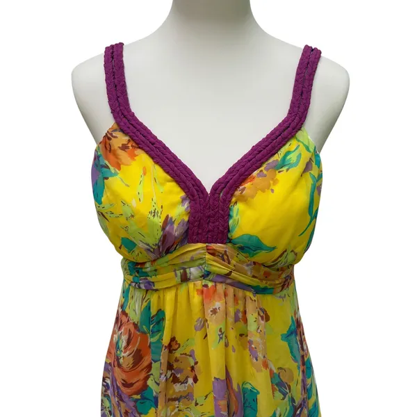 Soft Surroundings Maxi Dress Gown‎ M Yellow Floral Vibrant Empire Waist Garden - Image 2