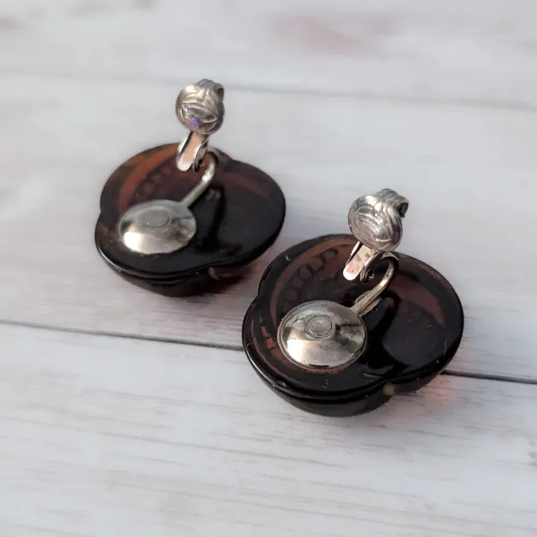 Vintage Clip On Earrings Really Unusual Slightly Opaque Brown Tone Statement - Image 6