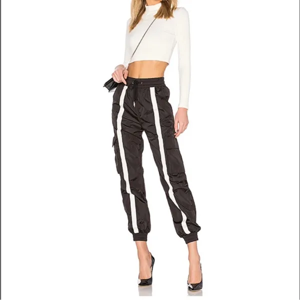 Danielle Guizio Striped Track Pants Joggers‎ Nylon Black White Size S - Image 2