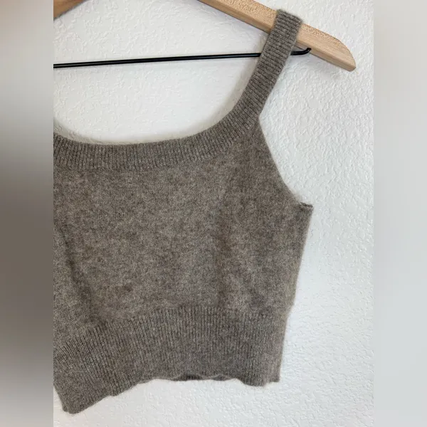 Reformation Caitlin Cashmere Cropped Cami Tank Top Medium Brown - Image 12