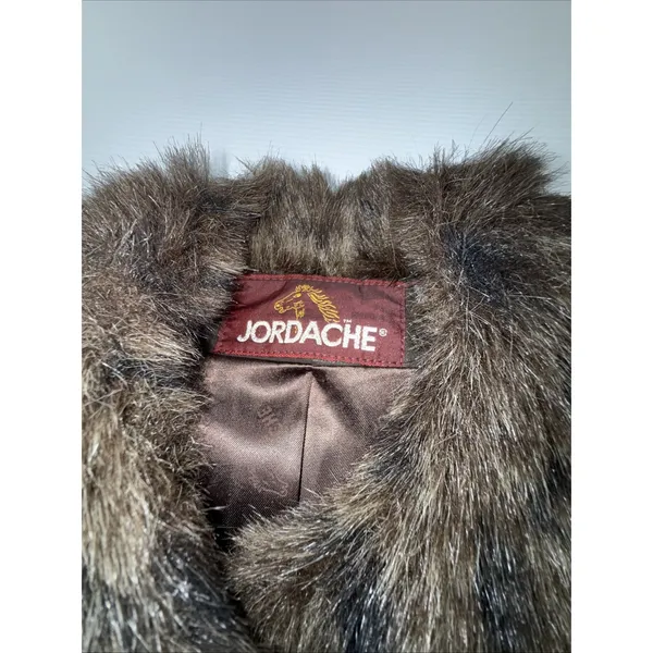 Vintage Jordache Brown Faux Fur Coat jacket Leopard Print Size 7/8 - Image 2