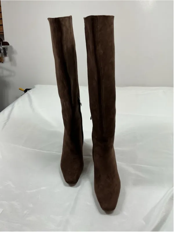 Womans New Knee High Fashion Boots 6 Cholate Brown Square Toe 1/4 Zip - Image 2