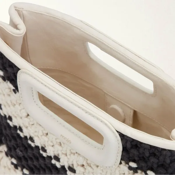 Maje M Bag in Leather and Bicolor Knit Black White Stripe Satchel NWT - Image 5